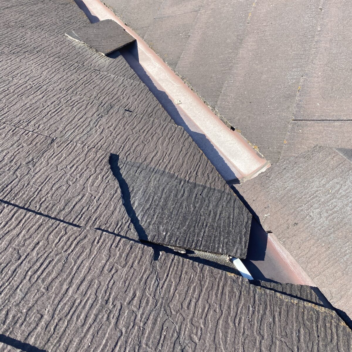 屋根が割れて落ちて来た。